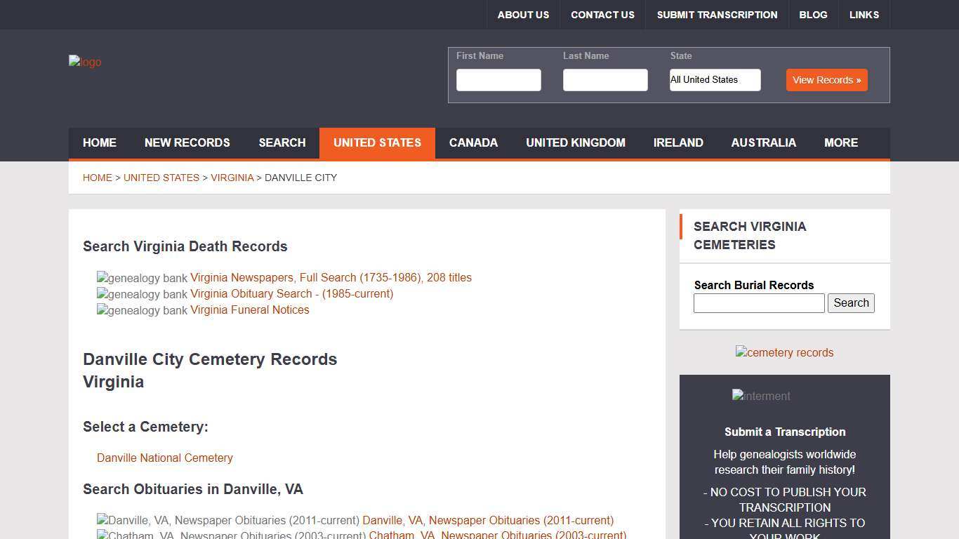 Danville City Cemetery Records, Virginia | Genealogy