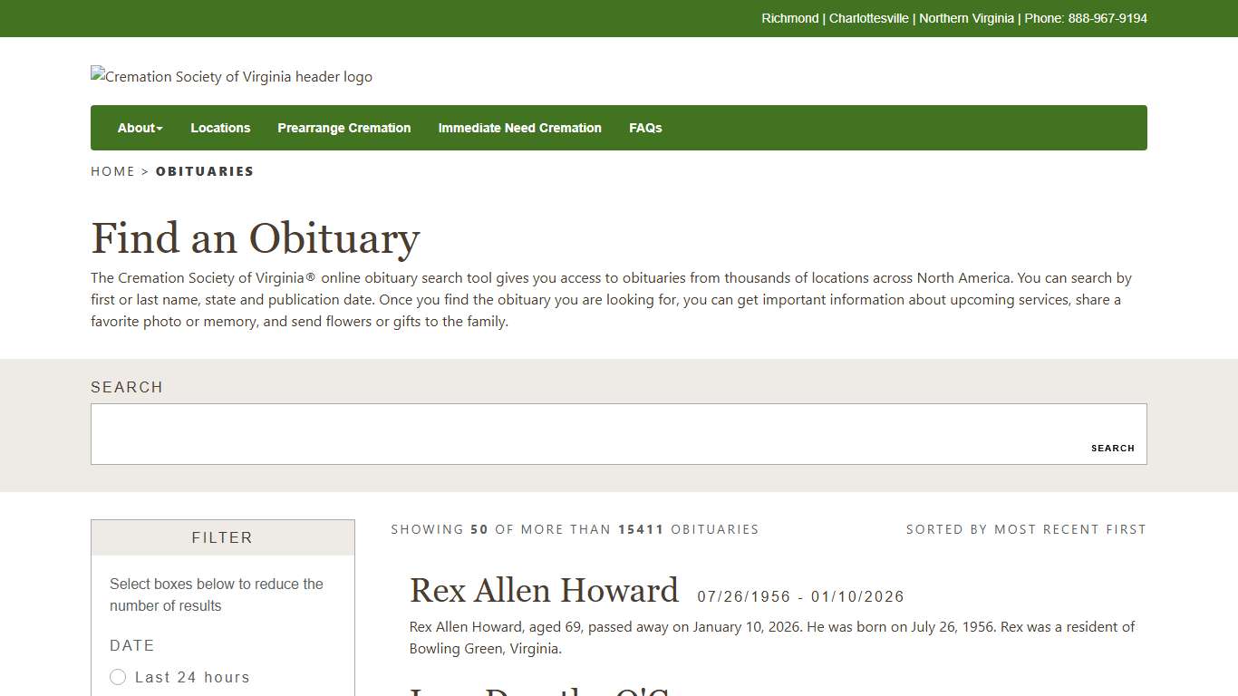 Find Obituaries & Funeral Services | Cremation Society of Virginia